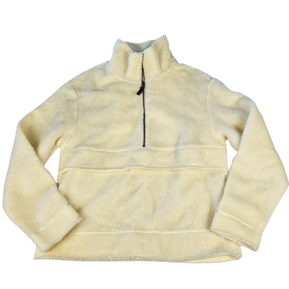 LL Bean Signature Women's Cream Sherpa Fleece Quarter Zip Pullover S 518009